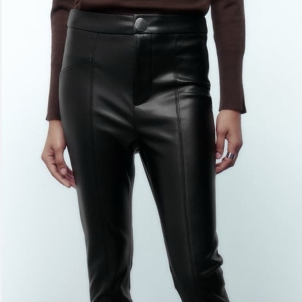 Zara| Black Faux Leather High Waisted Skinny Straight Leg Pants Sz XL